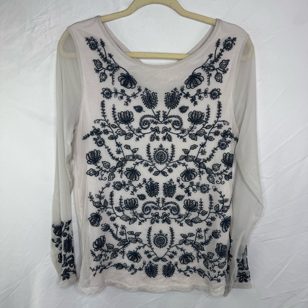 Sundance White Embroidered Blouse Sheer Arms, Beaded Boho Beautiful Top Small - Picture 2 of 10